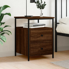 Bedside Cabinet Brown Oak Engineered Wood, Iron Adjusta...