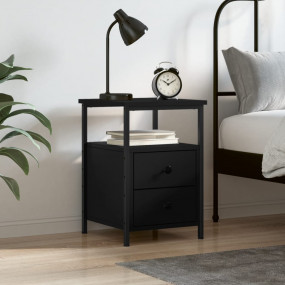 Bedside Cabinet Black Engineered Wood, Iron Small Adjus...