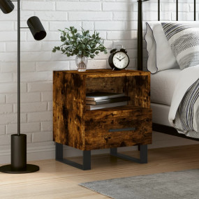 Bedside Cabinet Smoked Oak Engineered wood, Iron Medium