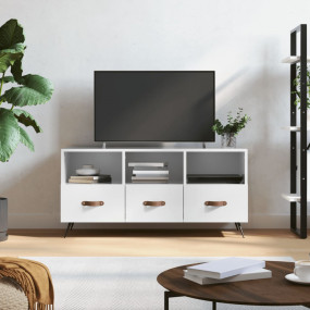 TV Cabinet High Gloss White Engineered Wood, Iron Mediu...