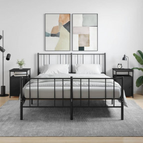 Bedside Cabinet Set of 2 Black Engineered wood, iron