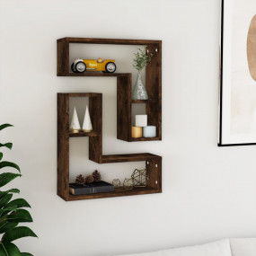 Wall Shelf Set of 2 Smoked Oak Engineered Wood Medium