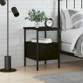 Bedside Cabinet Black Engineered wood, Iron Standard