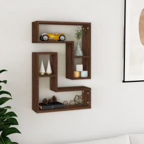 Wall Shelf Set of 2 Brown Oak Engineered Wood Medium Wa...