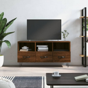 TV Cabinet Brown Oak Engineered Wood Medium Storage TV ...