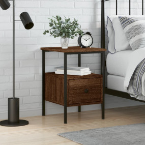 Bedside Cabinet Brown Oak Engineered Wood and Iron Comp...