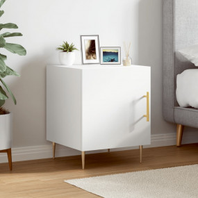 Bedside Cabinet White Engineered Wood, Iron 15.7x15.7x1...