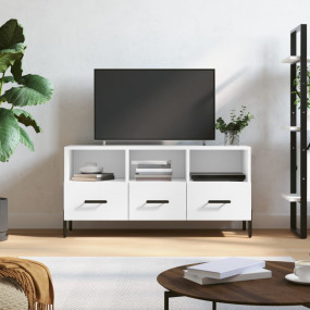 TV Cabinet White Engineered Wood, Iron Medium TV Cabine...