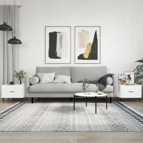 Coffee Table Set of 2 White Engineered wood, Iron Small