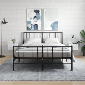 Wall-mounted Nightstand Set of 2 High gloss white Engin...