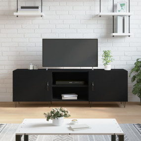 TV Cabinet Black Engineered wood, Iron TV Cabinet Recta...