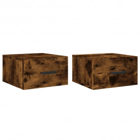 Wall-mounted Bedside Cabinet Set of 2 Smoked oak Engine...