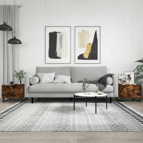 Coffee Table Set of 2 Smoked Oak Engineered Wood, Iron ...
