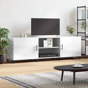 TV Cabinet Glossy White Engineered Wood Medium TV Cabin...