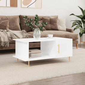 Coffee Table High Gloss White Engineered Wood, Iron Med...