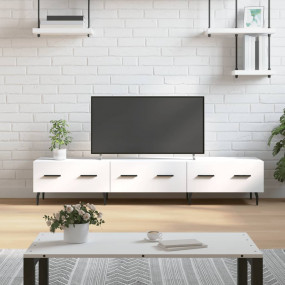 TV Cabinet White Engineered Wood, Iron Large TV Cabinet
