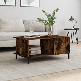 Coffee Table Smoked Oak Engineered Wood, Iron Medium Co...
