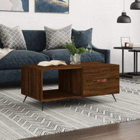 Coffee Table Brown Oak Engineered Wood, Iron 35.4 x 19....