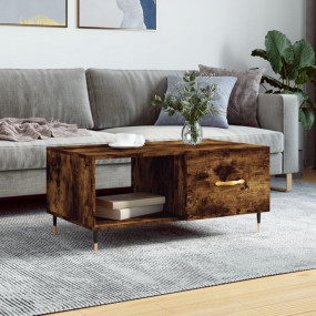 Coffee Table Smoked Oak Engineered Wood, Iron Medium Co...