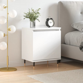 Bedside Cabinet High Gloss White Engineered Wood, Iron ...
