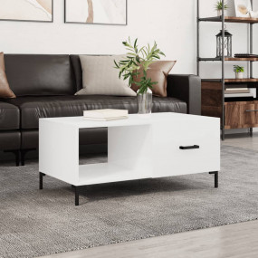 Coffee Table High Gloss White Engineered Wood, Iron