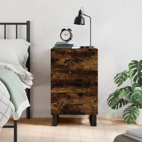 Bedside Cabinet Smoked Oak Engineered wood, Iron 15.7x1...
