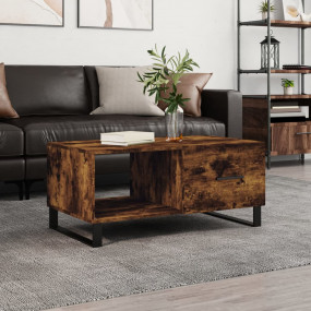 Coffee Table Smoked Oak Engineered Wood, Iron Medium Co...