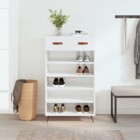 Shoe Cabinet Glossy White Engineered Wood, Iron, Faux L...