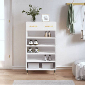 Shoe Cabinet High Gloss White Engineered Wood, Iron, Al...