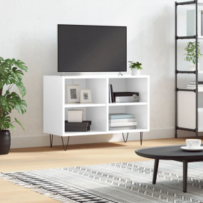 TV Cabinet High Gloss White Engineered Wood, Iron TV Ca...