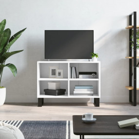 TV Cabinet White Engineered wood, Iron Medium TV Cabine...