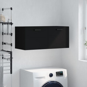 Wall Cabinet Black Engineered Wood Wall Cabinet Rectang...