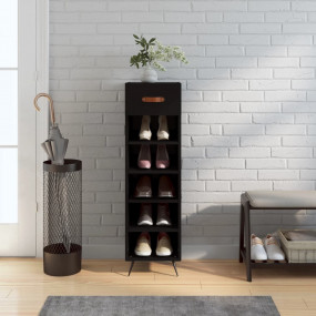 Shoe Cabinet Black Engineered Wood, Iron, Faux Leather ...