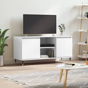 TV Cabinet High Gloss White Engineered Wood, Iron Mediu...