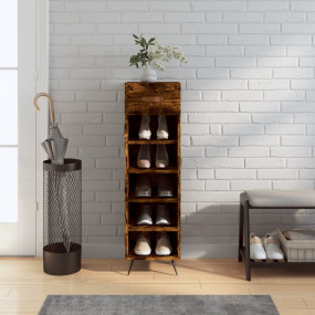 Shoe Cabinet Smoked oak Engineered wood, iron, faux lea...