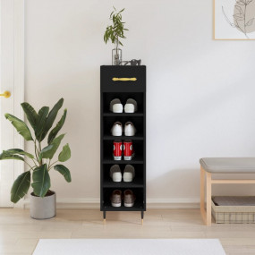 Shoe Cabinet Black Engineered wood, iron, aluminum allo...
