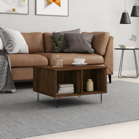 Coffee Table Brown Oak Engineered Wood, Metal Compact