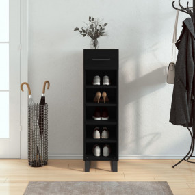 Shoe Cabinet Black Engineered Wood, Iron Medium Shoe Ca...