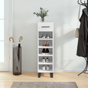 Shoe Cabinet High Gloss White Engineered Wood, Iron Com...
