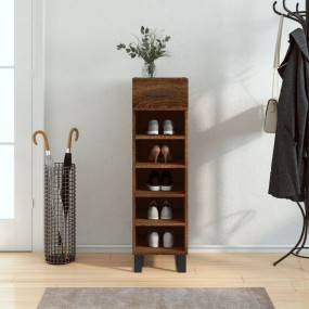 Shoe Cabinet Brown oak Engineered wood, Iron Compact Du...