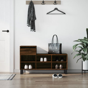 Shoe Cabinet Brown Oak Engineered Wood, Metal Compact