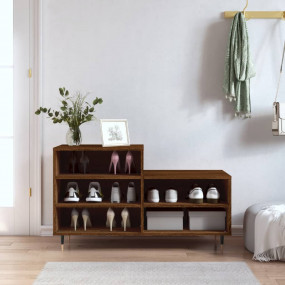 Shoe Cabinet Brown Oak Engineered Wood, Metal 40.2x14.2...