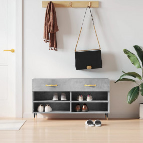 Shoe Bench Concrete Grey Engineered Wood, Iron Medium S...