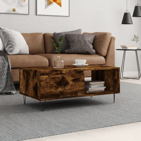 Coffee Table Smoked Oak Engineered Wood, Metal Medium S...