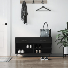 Shoe Bench Black Engineered wood, Iron Standard Shoe Be...