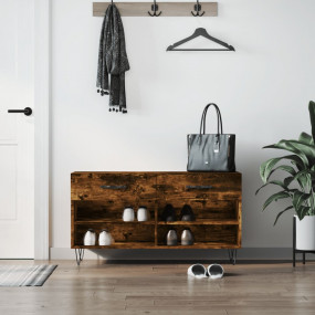 Shoe Bench Smoked Oak Engineered Wood, Iron 40.2 x 13.8...