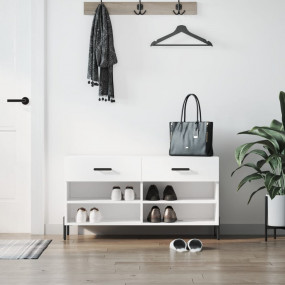 Shoe Bench White Engineered Wood, Iron Medium Shoe Benc...