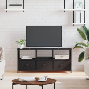 TV Cabinet Black Engineered Wood, Iron Medium TV Cabine...