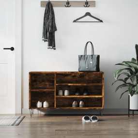 Shoe Cabinet Smoked Oak Engineered Wood and Metal Mediu...