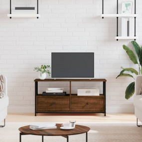 TV Cabinet Brown Oak Engineered Wood, Iron 35.4x13.0x17...